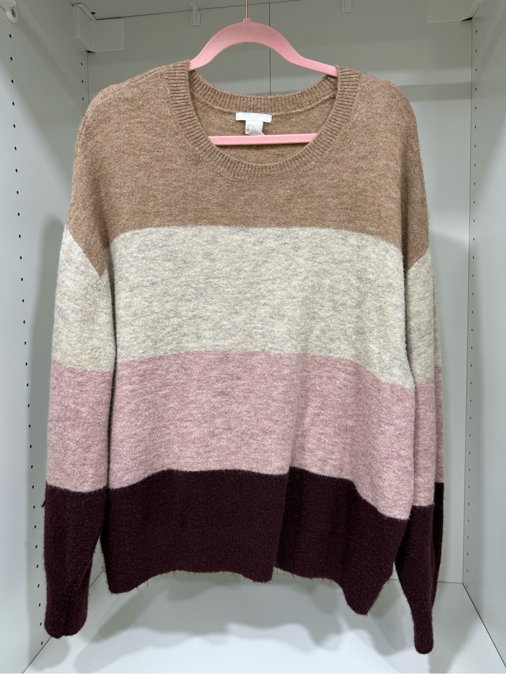 H&M Colorblock Crewneck Sweater in Brown, Cream, Pink & Burgundy